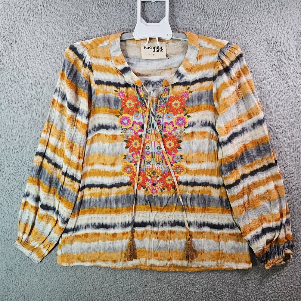 NEW Savanna Jane‎ Top Blouse Women Small Floral Embroidered Multicolor Boho